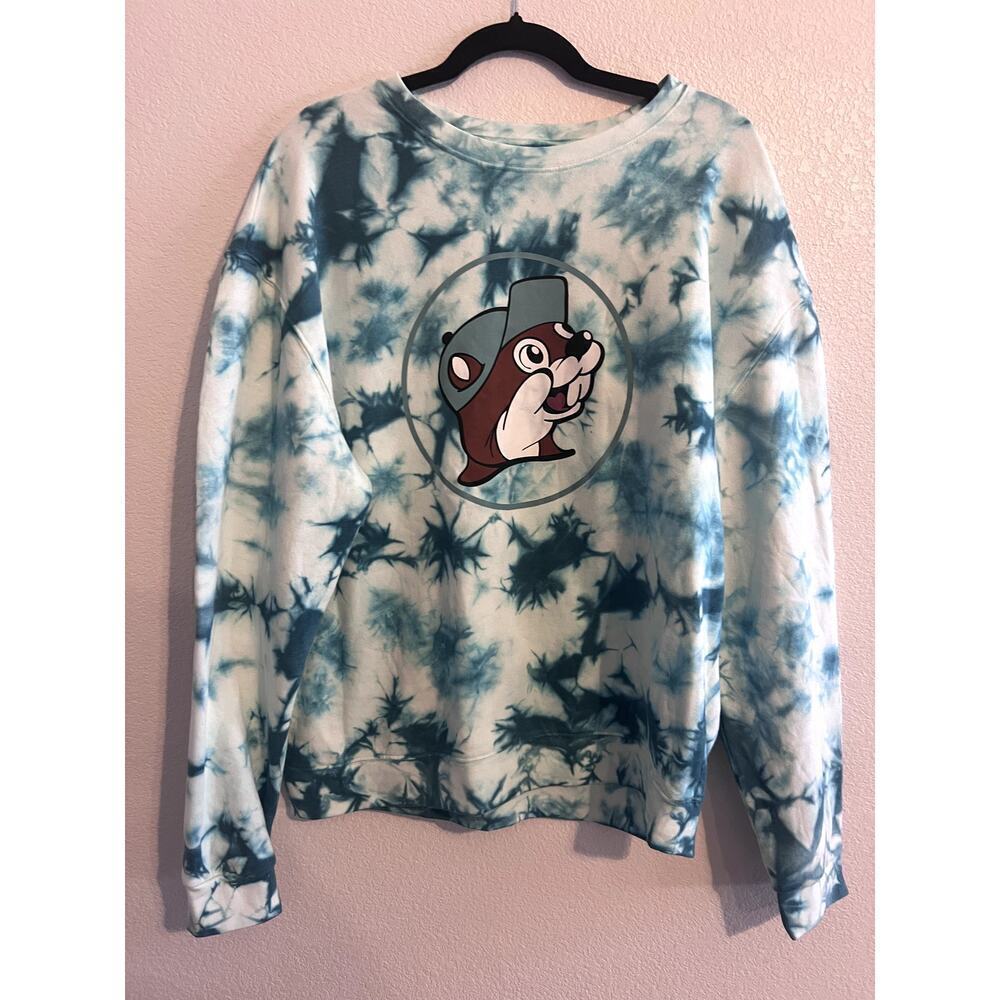 Buc-ee's Sweatshirt tie dye blue size M Beaver Women men Sweater pullover